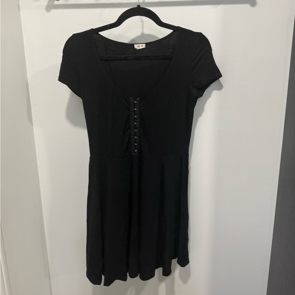 Garage Black Short Sleeve Hook-Front Midi Dress